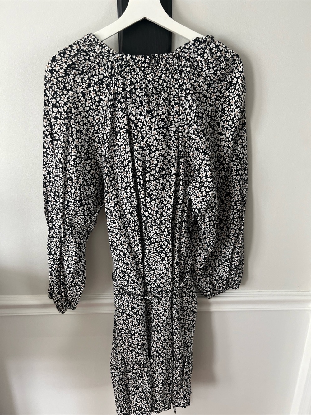 Sonoma Black & White Floral Tie-Waist Long Sleeve Dress - Picture 2 of 3